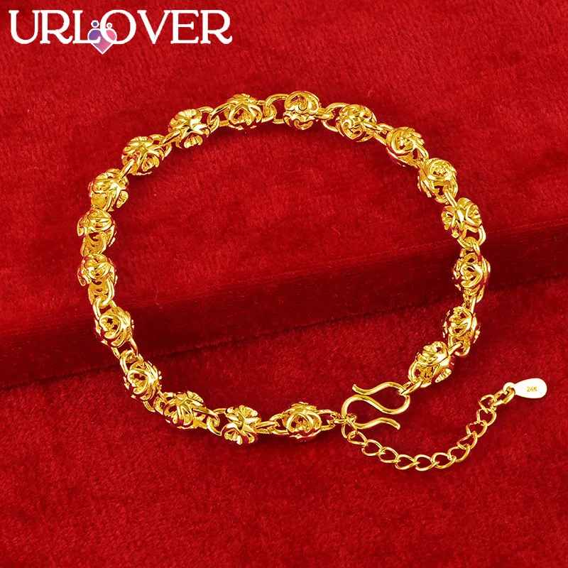 

URLOVER 24K Gold Bracelet For Men Woman Bracelets Lady Party Wedding Engagement Christmas Fashion Jewelry Birthday Gift