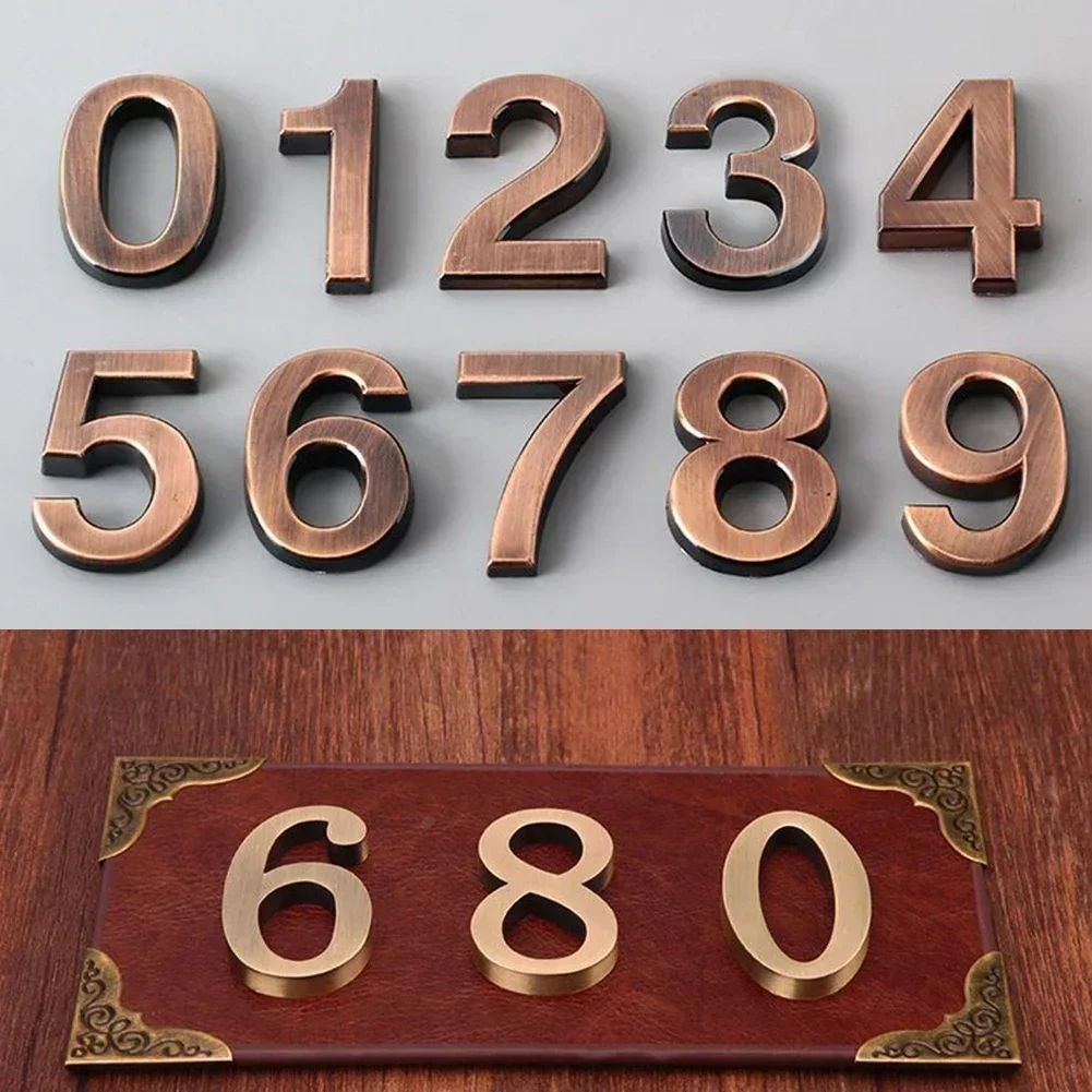 Bronze Digital Door Number Plate 1Pcs Self-adhesive Mailbox Outdoor Address Numbers Sign Apartment Office Hotel Room Door Number