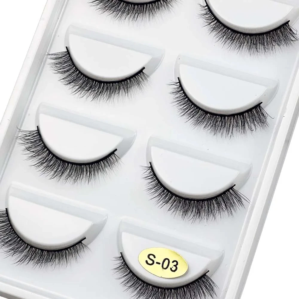 5 Pares de Cílios Postiços S03 com Aparência Natural, Estilo 3D, Ferramentas de Maquiagem, Cílios Falsos de Pelúcia para Maquiagem dos Olhos