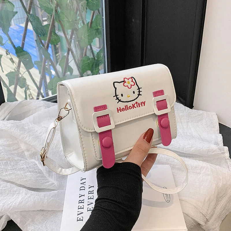 Sanrio Hello Kitty Crossbody Bag Kawaii Square Bag JK Anime PU Leather Shoulder Bags Cute Cinnamoroll Melody Girl Messenger Bag