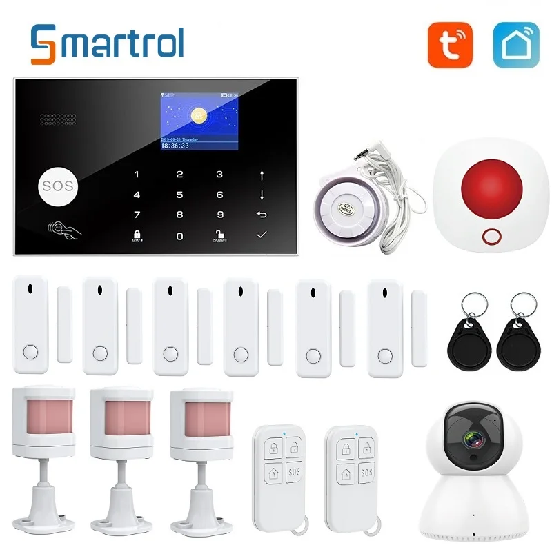 

Smartrol Wifi GSM Security Alarm System Kit Tuya Smart Security Home Alarm With Door Window Sensor Infrared Sensor Smoke Sensor