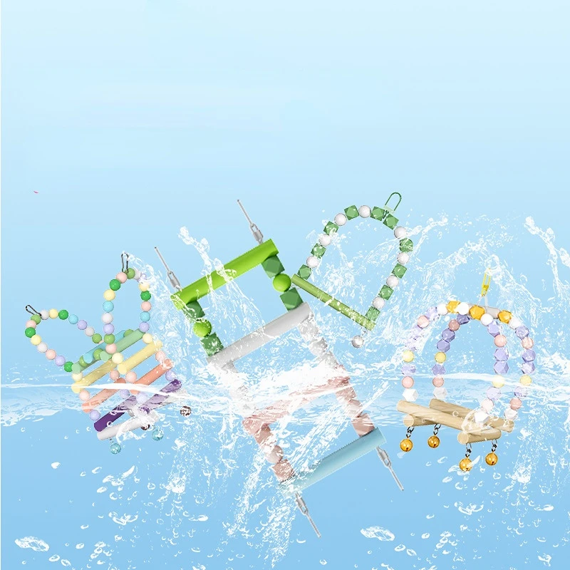 Colorful Bird Swing Toys with Bells Wooden Bird Swings Budgie Pet Swing Toys Ladder Bridge Cage Ladder Climbing