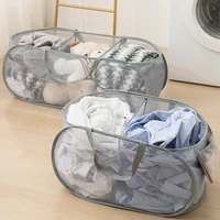 Folding Laundry Basket Organizer For Dirty Clothes Bathroom Clothes Mesh Storage Bag Household Wall Hanging Basket Frame Bucket 3