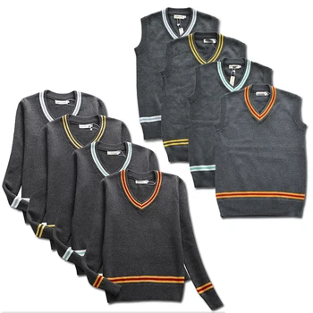 코스프레 의상 매직 스쿨 허플 퍼프 레이븐클로 슬리데린 마법사 V넥 스웨터 유니폼, 스트라이프 면 민소매 니트 조끼