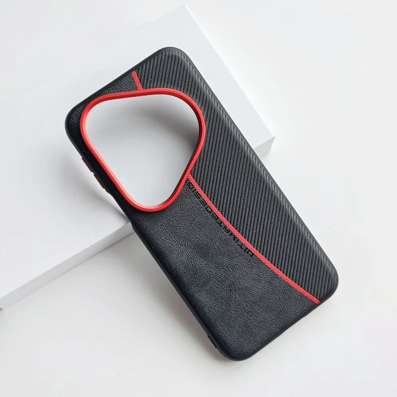 Stylish Red Line Textured PU Leather Case with Metal Keys and Shockproof Bumper
