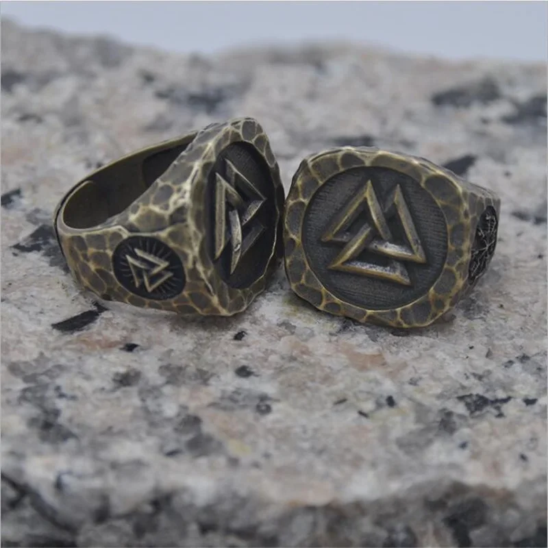 

Viking Odin Triangle Rune Bronze Ring Fashion Accessories Viking Compass Totem Men's Punk Retro Ring Viking Jewelry