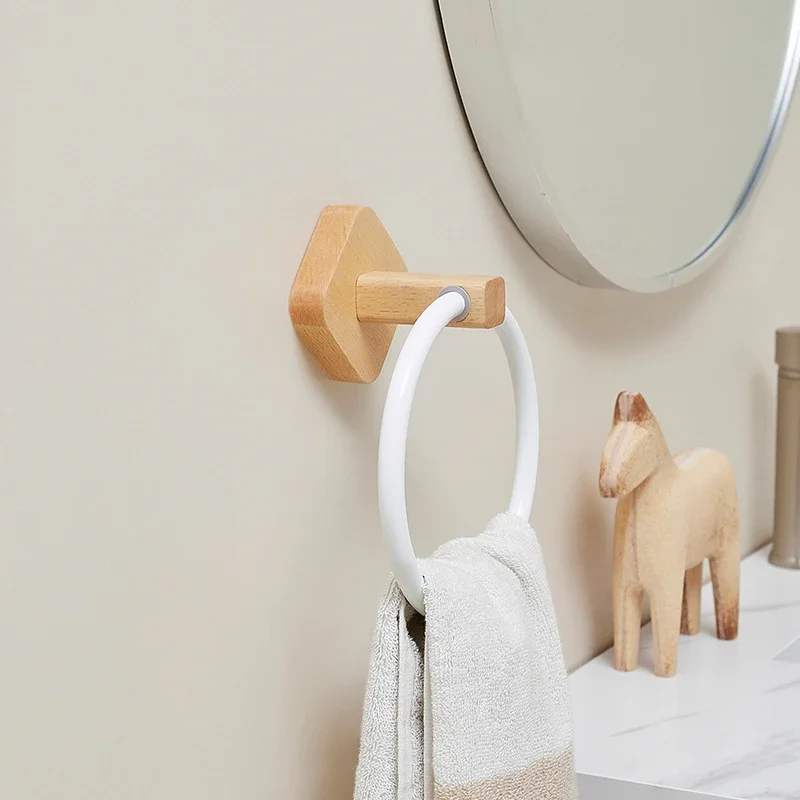 Aluminum Wood Towel Ring Hand Towel Holder for Bathroom Rack Hanger for Kitchen Wall Mount Heavy Duty Storage W2408