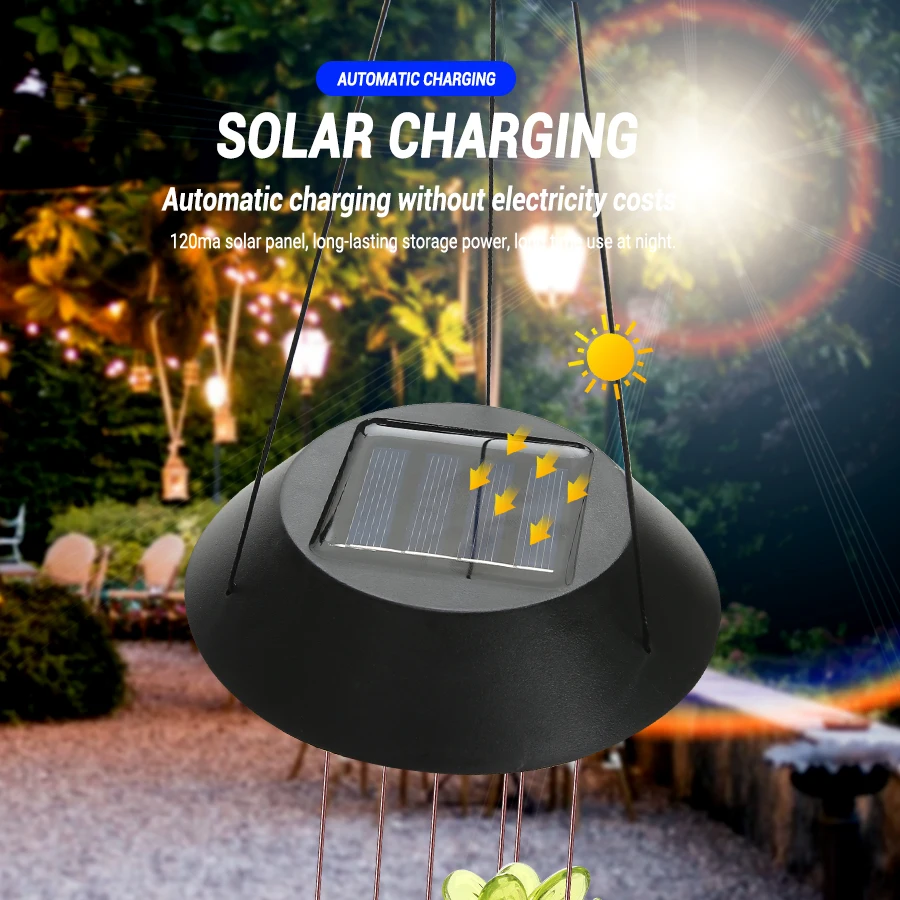 LED Wind Chimes Lights Snowflake Bee Wind Bell Lamp Solar Powered Chime Lantern Garden Festival Hanging Decoration Light