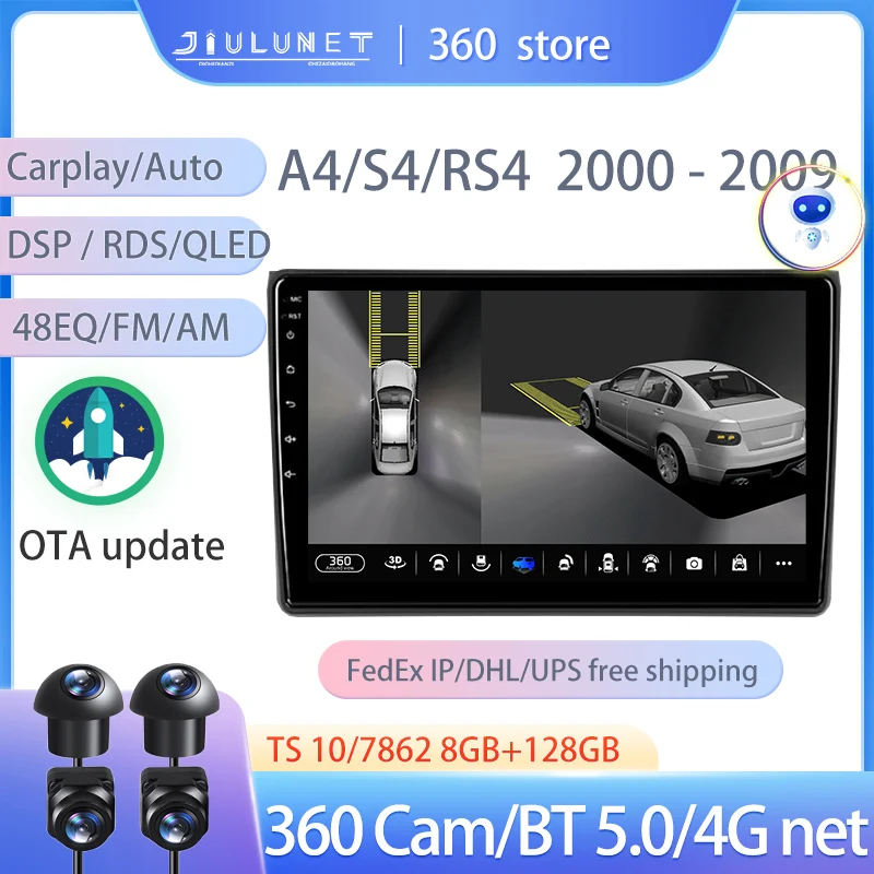 

JIULUNET Smart Stereo Android Auto 360 Cam радио для Audi A4 II B6 III B7 S4 RS4 2000 - 2009 мультимедийный видеоплеер навигация