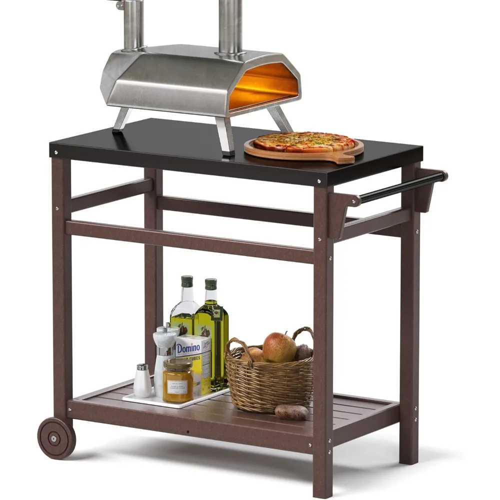 Outdoor Prep Dining Table,Movable Pizza Oven Stand, Stainless Steel Patio Bar Cart,Patio Grilling Backyard BBQ Grill Cart