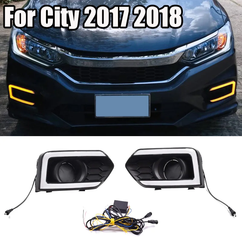 

For Honda City 2017 2018 Pair Front LED Fog Light DRL Daytime Running Light With Turn Signal Lamp