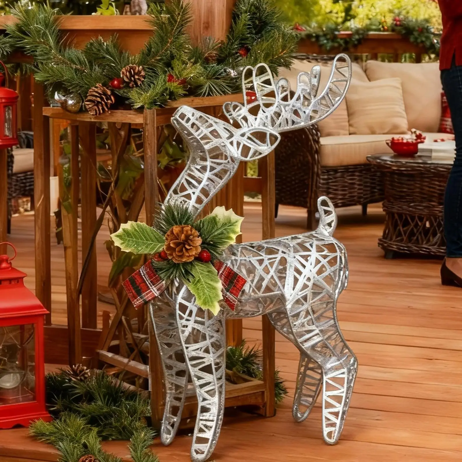 Christmas Reindeer Figurines Festive Lighted Metal Ornament Elegant Indoor Holiday Decor For Festival Family Living-Room Outdoor