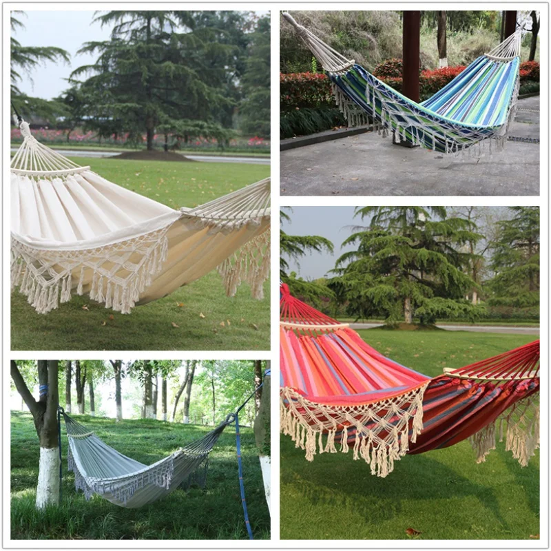 Double Outdoor Hammock Camping Supplies Leisure Portable Swing Tassel Curved Stick  garden furniture set beach rocking chair portable rental live events led display video interactive digital curved portable super slim led dj booth led display