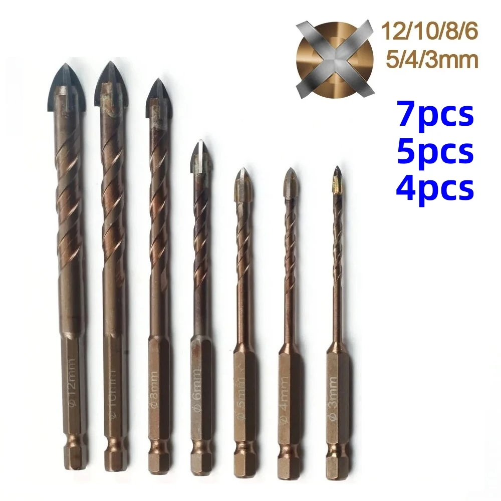 4/5/7pc 3-12mm Ceramic tile drilling bit High hardness four blade impact drill bit Glass concrete marble special alloy drill bit