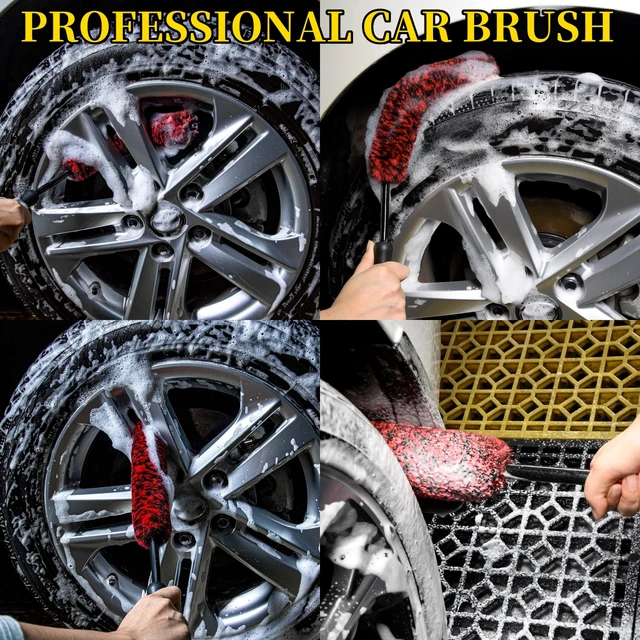 Brosses de détail de roues de voiture, outils de nettoyage automobile en laine pliables pour le lavage des pneus de jante de voiture, nettoie facilement les zones difficiles d'accès 5