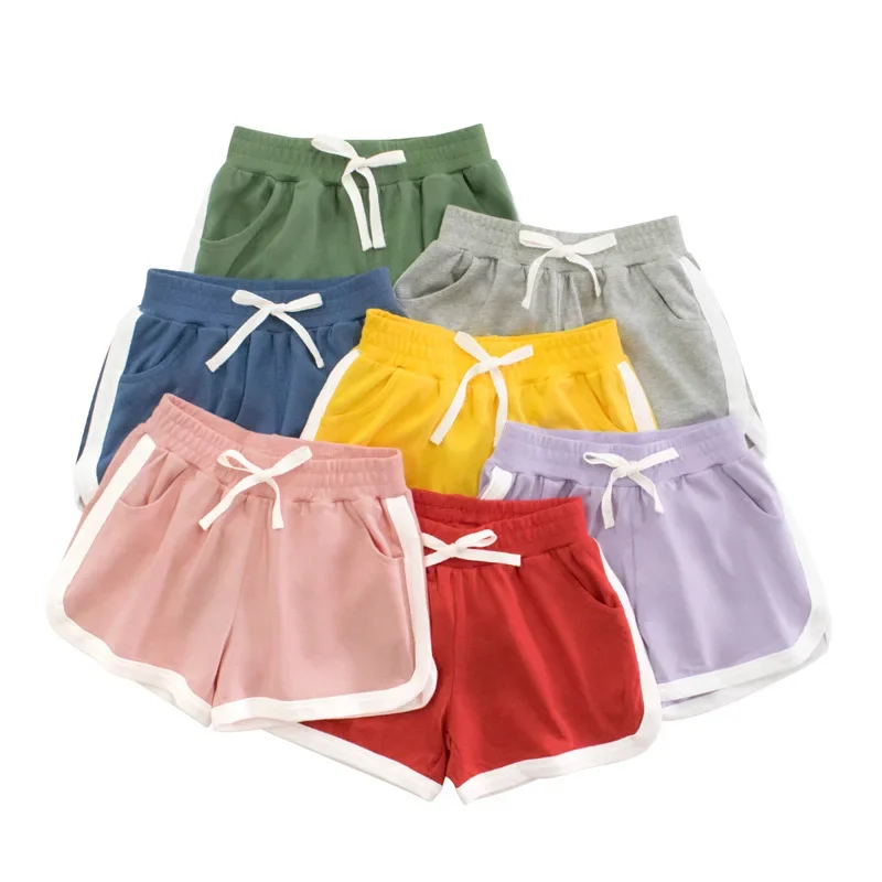 Summer Boys Girls Shorts Fashion Stretch Candy Color Kids Sports Short Mid Waist Casual Beach Short Children's Clothing 2-9 Year