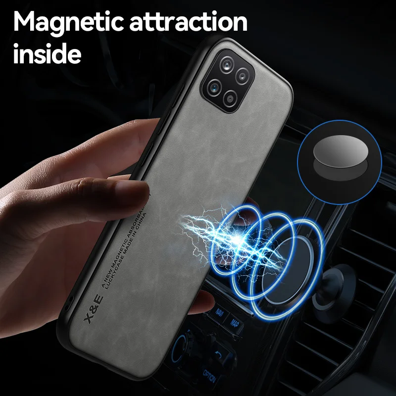 Leather Magnetic Car Holder Back Cover with Metal Plate