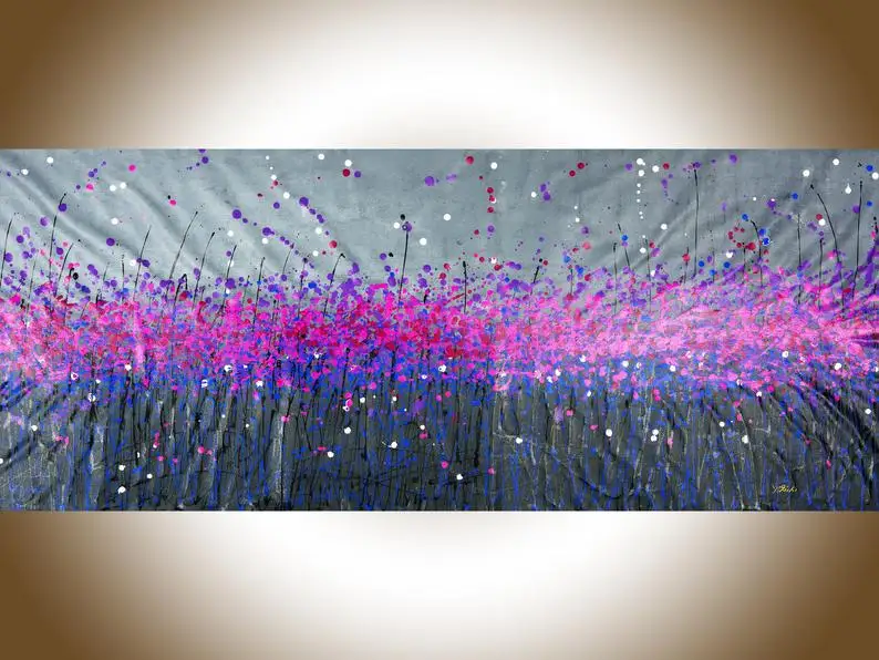 

Jackson Pollock Art blue magenta violet Original art large wall art canvas art livingroom wall abstract oil abstract abstract