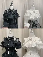 Japanese Mine Lolita Bow Shirt Subcultural Shirts Female Cute Black and White Lace Long-sleeved Short-sleeved Blouse Women - Image 3