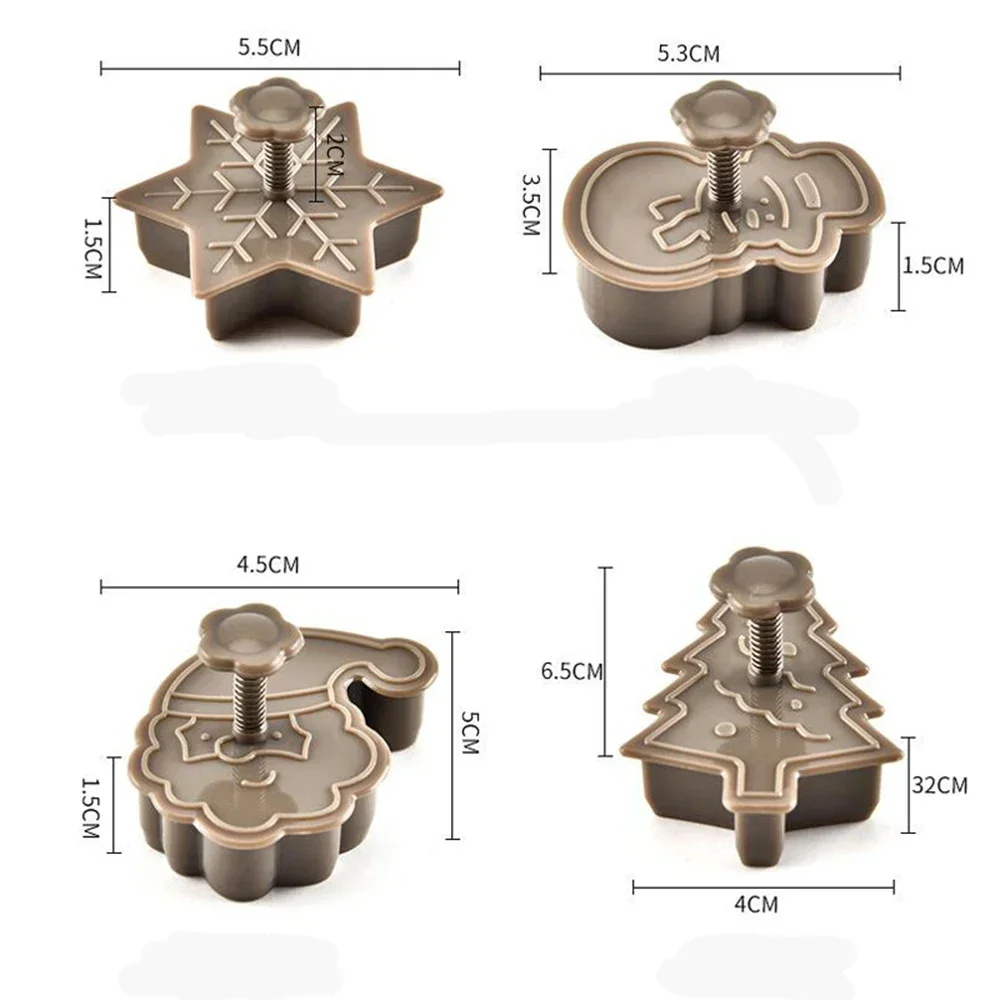 4Pcs DIY Christmas Tree Snowman Plastic Baking Mold Kitchen Biscuit Cookie Cutter Pastry Plunger Fondant Cake Decorating Tools
