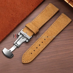 Elegant Vintage Suede Cowhide Watch Strap with Butterfly Buckle - Men's and Women's Sport Wristband in Multiple Sizes - 22mm (Light Brown)