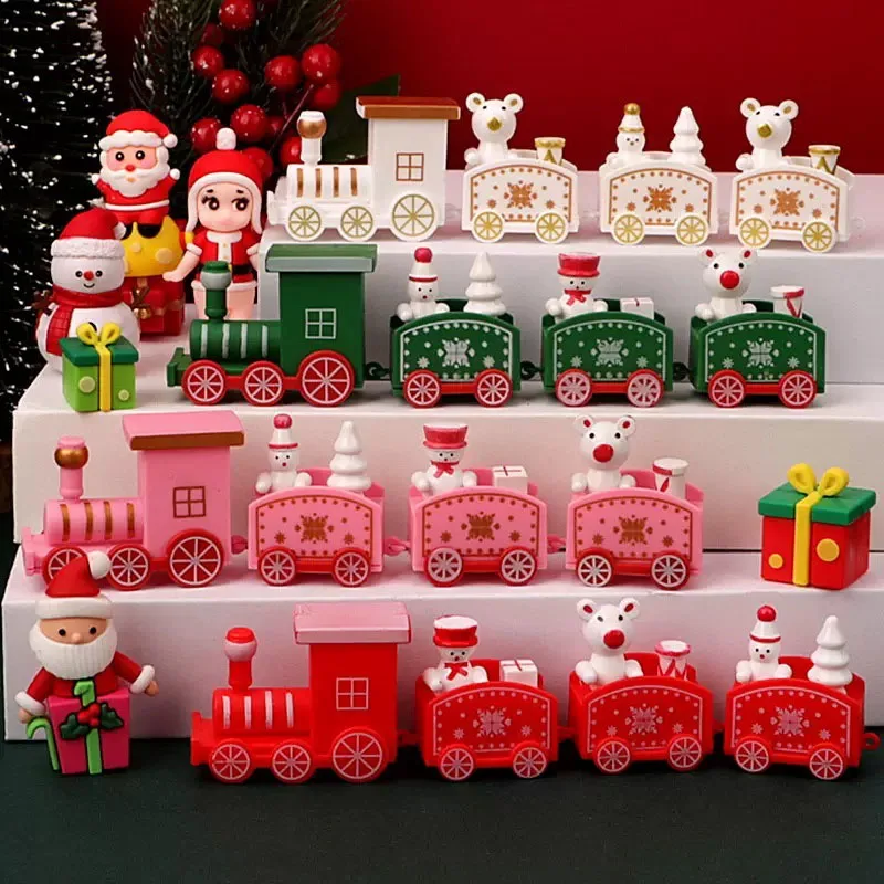 Christmas Train Plastic Mini Train Ornament for Children Gifts Home Xmas Party Happy Birthday Cake Topper Decoration supplies