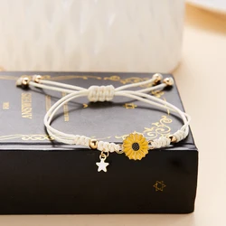New Sweet Multicolor Daisy Flower Bracelets for Women Girls Korean Fashion Handmade Braided Rope Chain Travel Wristband Jewelry