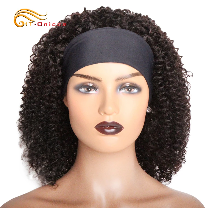 

Headband Wig Human Hair Kinky Curly For Black Women 10-18 Inch Glueless Glueless Brazilian Remy Full Machine Made Wig