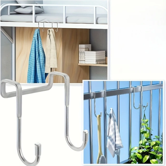 ตะขอคู่รูปตัว S - ไม่ต้องเจาะตะขอแขวนเสื้อ เหมาะสำหรับห้องครัว ห้องน้ำ ด้านหลังประตูตู้ และหอพัก 2