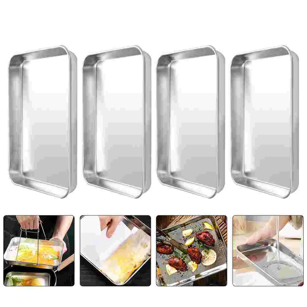 

4 Pcs Stainless Steel Bakeware Pans Banquet Plate with Cover Practical Tray for Home Trays