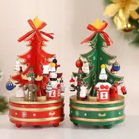 Wooden Christmas Music Box Rotating Mechanism for Music Box Holiday Desktop Christmas Music Box Figurine for Living Room Party 1