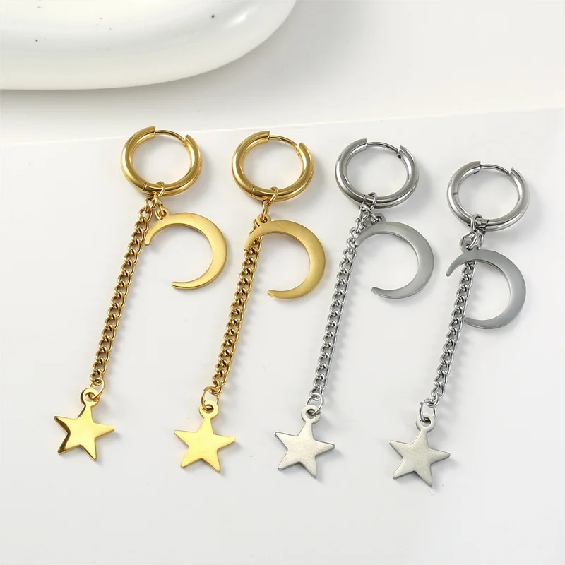 Punk Edelstahl Celtics Knoten Creolen trend ige Monds tern Ketten Tropfen Ohrring Wikinger Amulett Vintage Ohrschmuck Großhandel – Detail 20