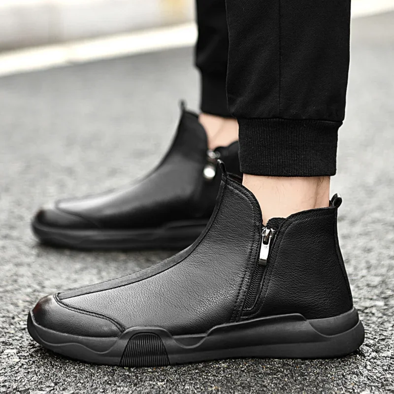 

Autumn Winter Warm High Top Men's Shoes Genuine Leather Men's Casual Sneaker Shoes Lace-up Wild Platform Sneakers Flat Shoes