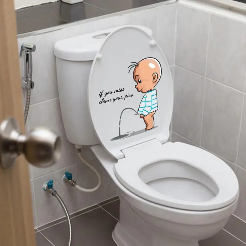 Funny Baby Toilet Stickers Clean Piss Decals PVC Art WC Removable WC Restroom Door Seat Bathroom Decoration
