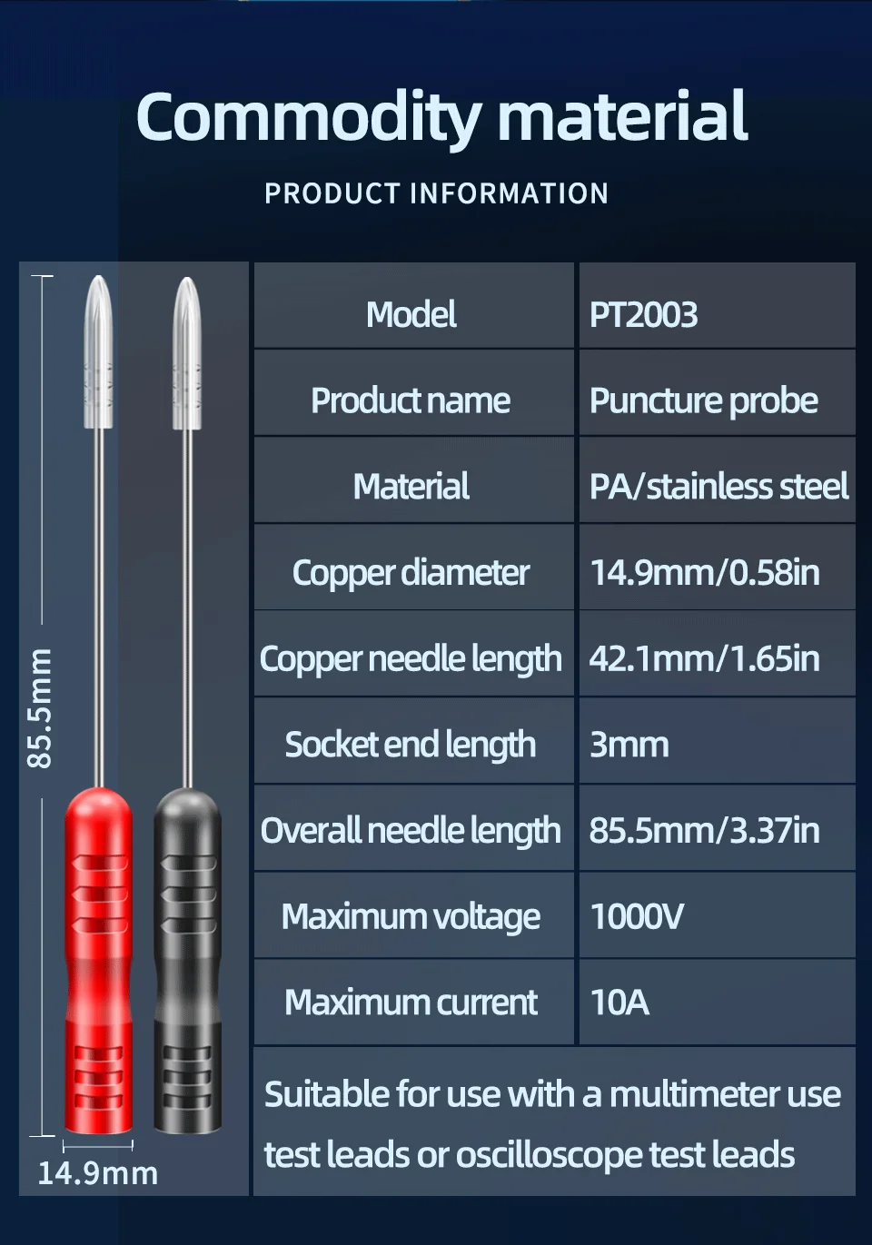 Diagnosewerkzeuge Multimeter Messleitung ANENG PT2003 Verlängerung Zurück Piercing Nadelspitze Sonden Auto Automotive Test Probe Kit 3MM – Detail 10