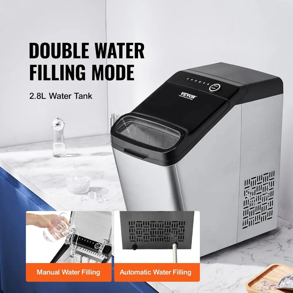 Ice Maker Countertop, 33lbs in 24 Hours, Manual & Auto Refill Self Cleaning Countertop Ice Maker