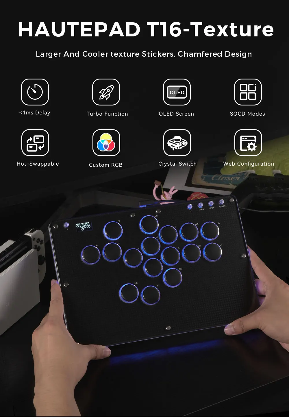 Haute42 Arcade-Joystick Hitbox Hebelloses Arcade-Steuergerät für PC/PS4/PS5 Hitbox Fightstick Hebelloses Arcade-Stick-Steuergerät – Detail 26