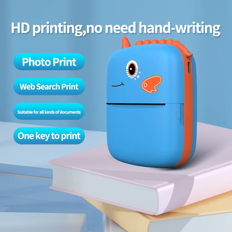 Portable Mini Thermal Printer Wirelessly BT 203dpi Photo Label Memo Wrong Question Printing with USB Cable No Ink Print Portable Portable Printer Bluetooth Printer