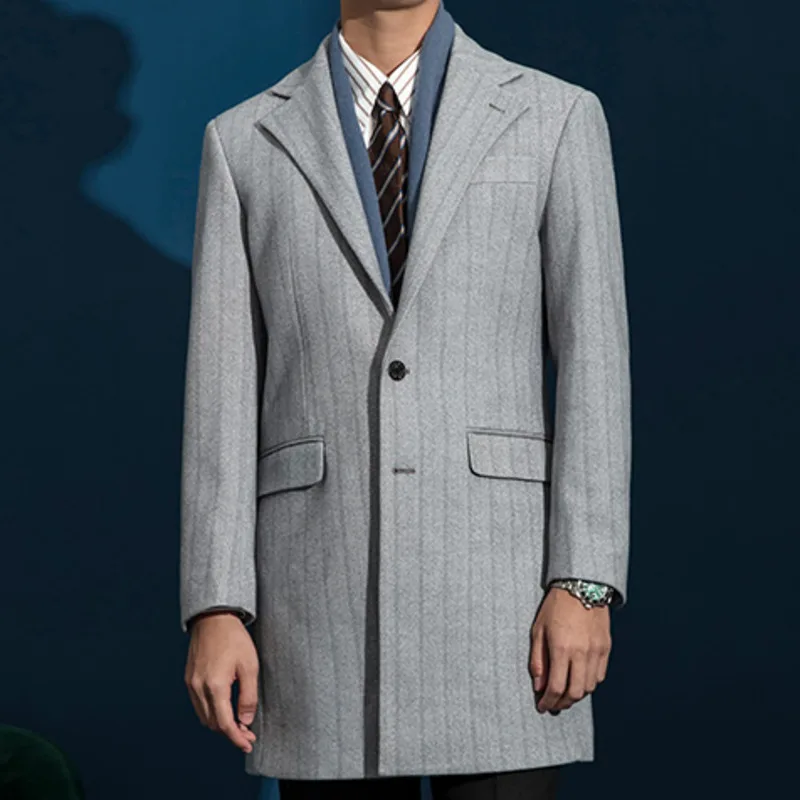 

British Retro Business Coat Men Long Warm Jacket Fall Winter Mens Single Breasted Woolen Coat Top Quality Abrigo Largo Hombre