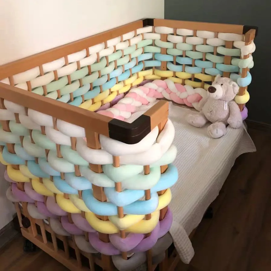 5M Baby Bumper Bed DIY Woven Braid Knot Pillow Cushion Bumper For Infant Bebe Crib Protector Cot Baby Room Decor crib bumper