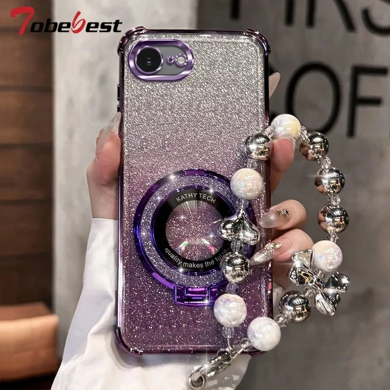 Shockproof Glitter Plating Case with Magsafe and Bead Bracelet Holder