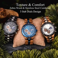 BOBO BIRD Men's Watches Wood & Stainless Steel Combined Wristwatch Chronograph Auto-Date Clock With Gift Box 2
