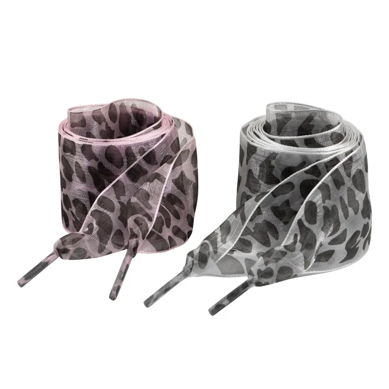 Leopard Print Satin Shoelaces - Stylish and Versatile