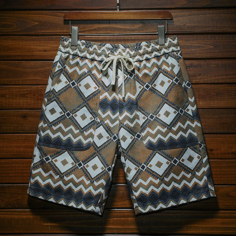 Ethnic Style Printed Shorts Men's Summer Seaside Sports Fashion Loose Stretch Breathable Beach Shorts Casual Outdoor Shorts