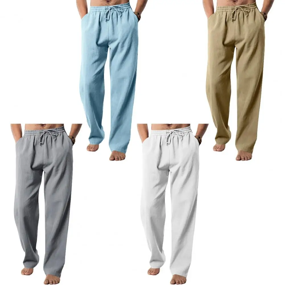 Description Picture 4 of itemMen Casual Trousers Men's Wide Leg Drawstring Pants with Elastic Waist Pockets for Casual Sports Wear Loose Fit for Comfort