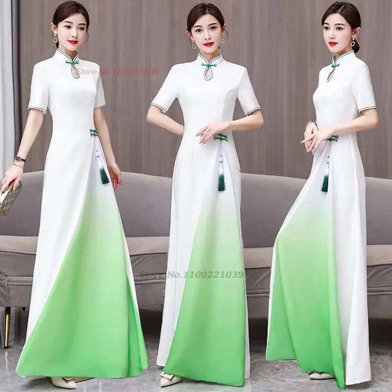 

2024 ao dai vietnam traditional banquet dress chinese cheongsam oriental improved qipao elegant party evening dress vestido
