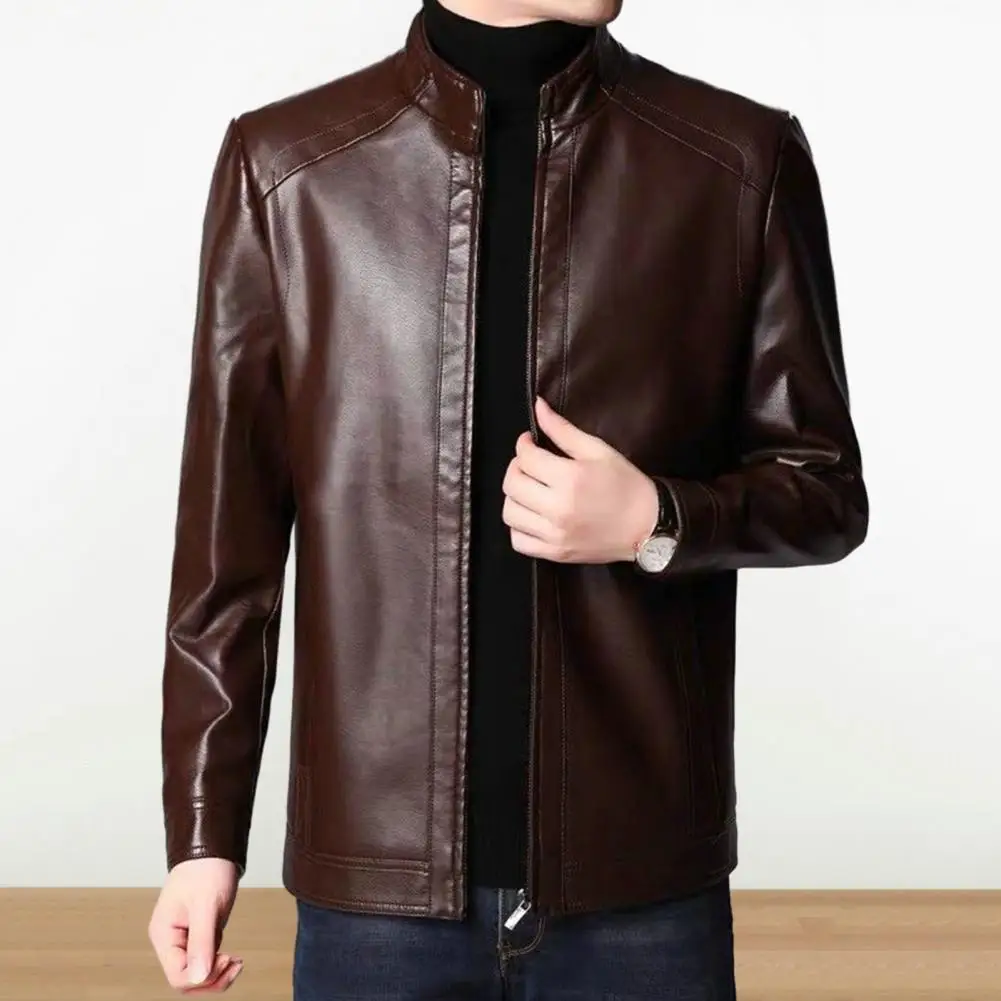 

Cardigan Men Coat Stylish Protective Men's Faux Leather Motorcycle Jackets for Cool Autumn Winter Thick Warm Windproof