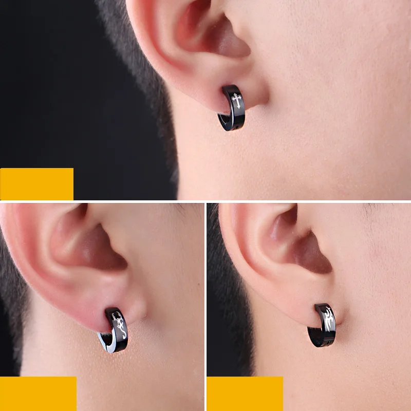Ear Clip Earrings 2pieces Punk Titanium Steel For Men Women Print Pattern No Pierced