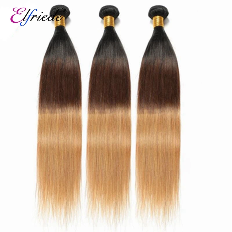 Elfriede #1B/4/27 Straight Ombre Colored Human Hair Bundles Human Hair Extensions 3/4 Bundles Deals Sew In Wefts
