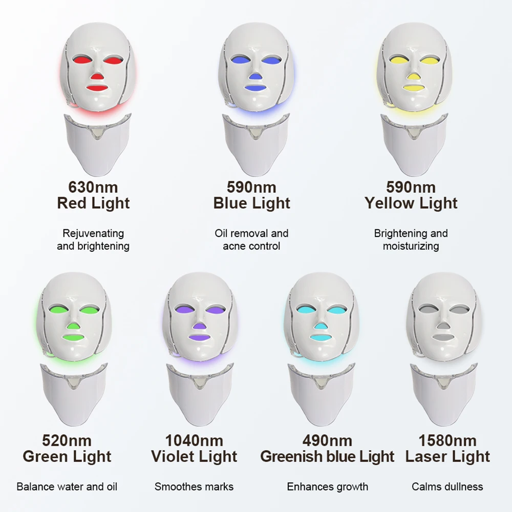 GZAI Face Neck LED Mask 7 Colors LED Light Photon Therapy Mask Skin Brighten Skin Care Home Use Beauty Devices